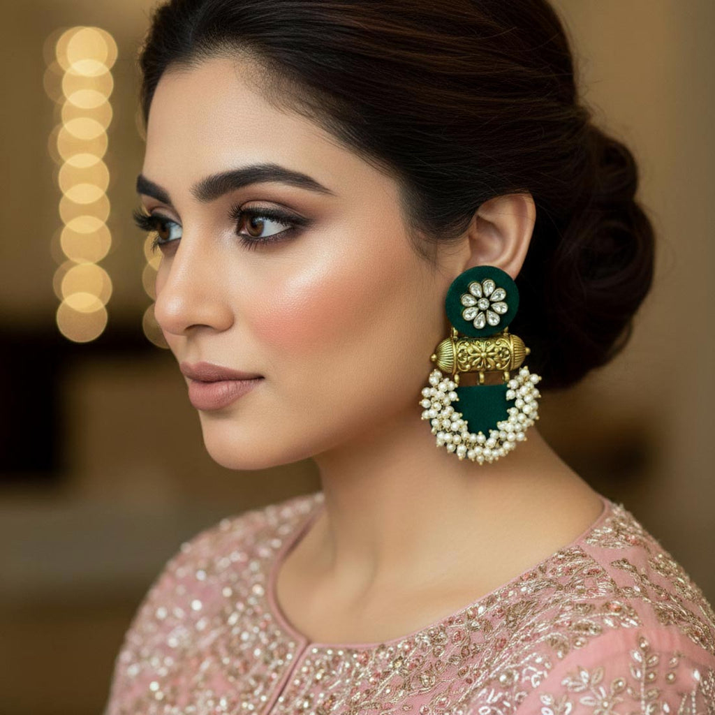 Green Color Wooden Handcraft Earrings – Nature Inspired