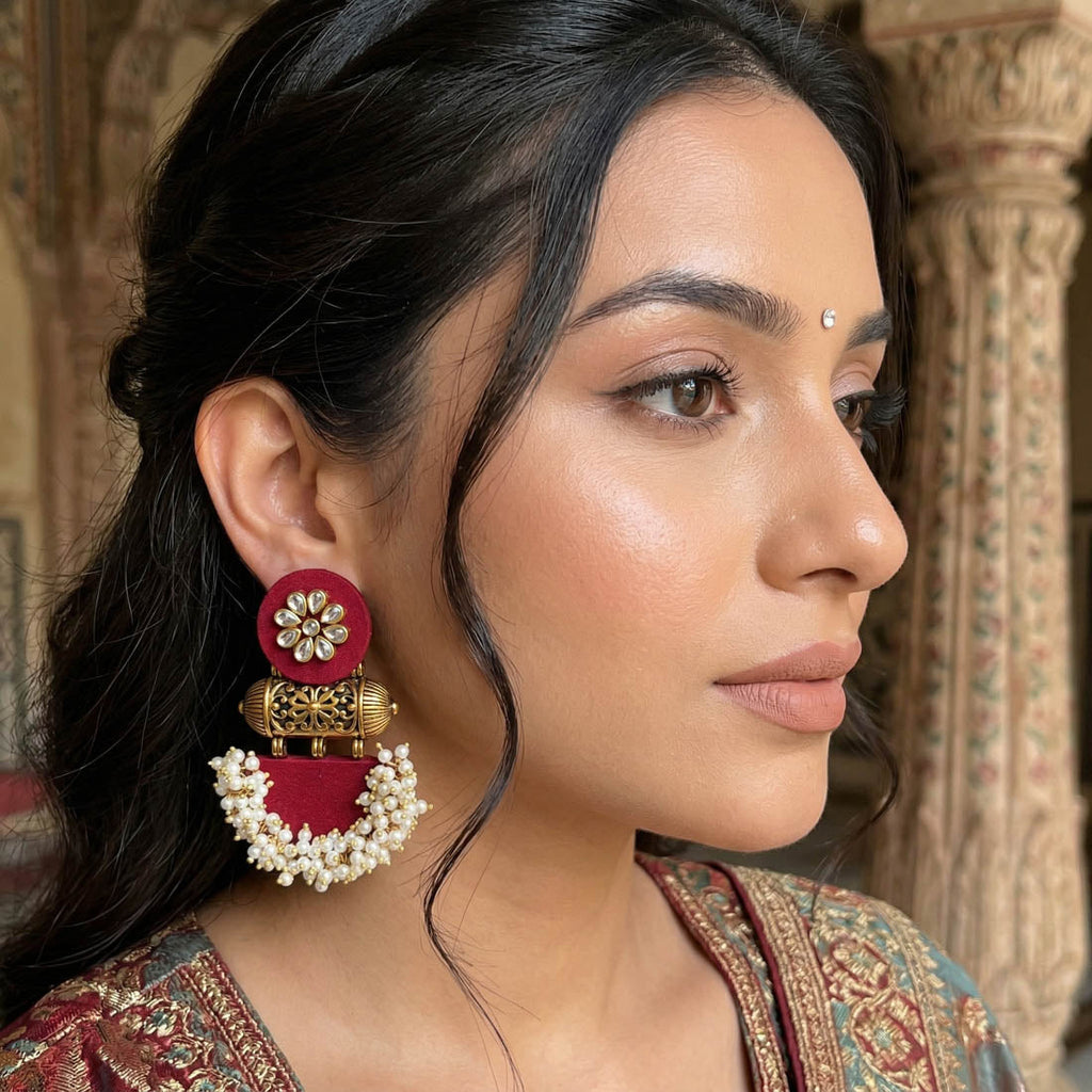 Maroon Color Handcraft Earrings Classic Festive Ethnic Statement Jewelry Collection Design