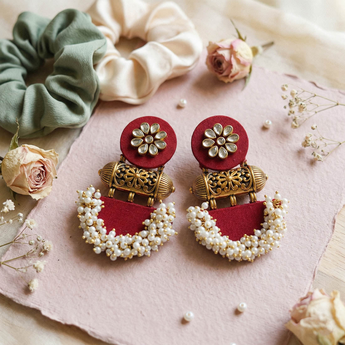 Maroon Color Handcraft Earrings Classic Festive Ethnic Statement Jewelry Collection Design