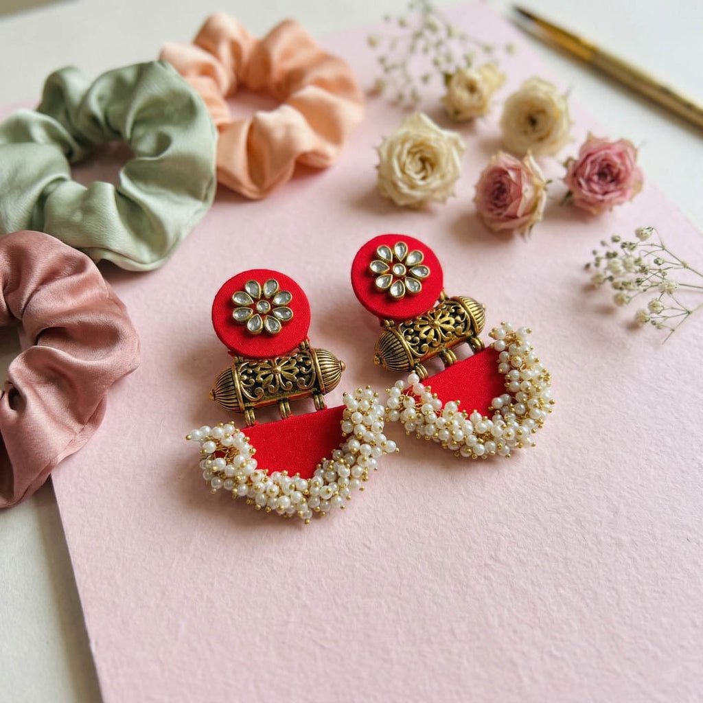 Red Color Handcraft Earrings Elegant Traditional Ethnic Party Wear Jewelry Design