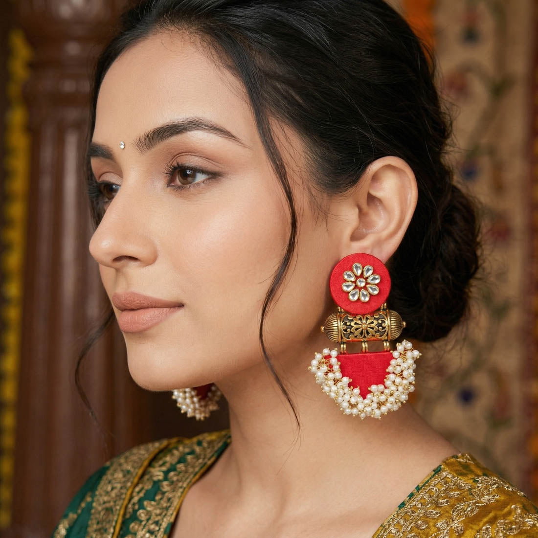 Red Color Handcraft Earrings Elegant Traditional Ethnic Party Wear Jewelry Design