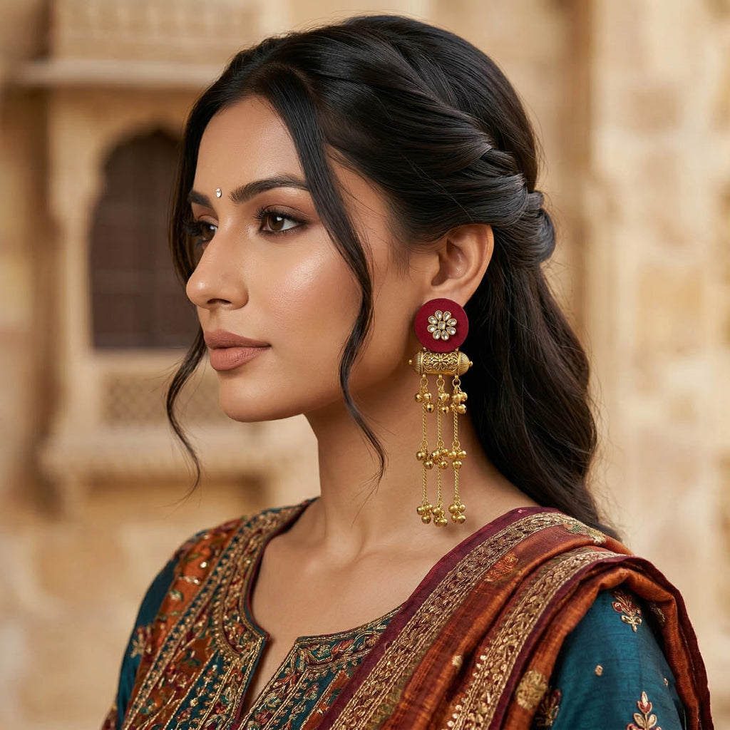 Maroon Color Handcraft Earrings Elegant Designer Traditional Party Wear Jewelry Collection