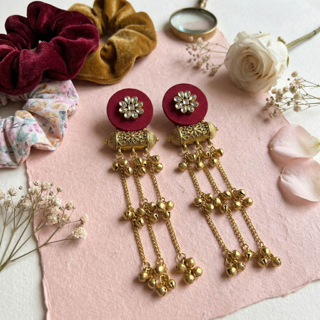 Maroon Color Handcraft Earrings Elegant Designer Traditional Party Wear Jewelry Collection