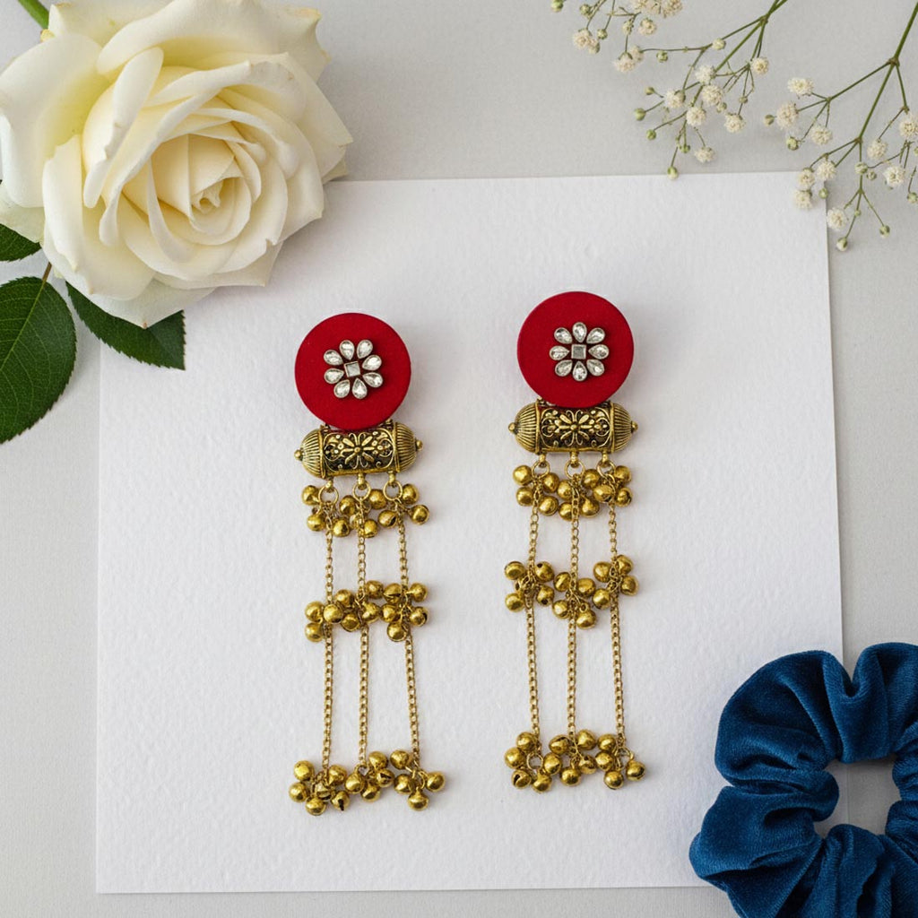 Rani Color Wooden Handcraft Kashmiri Earrings – Traditional Art