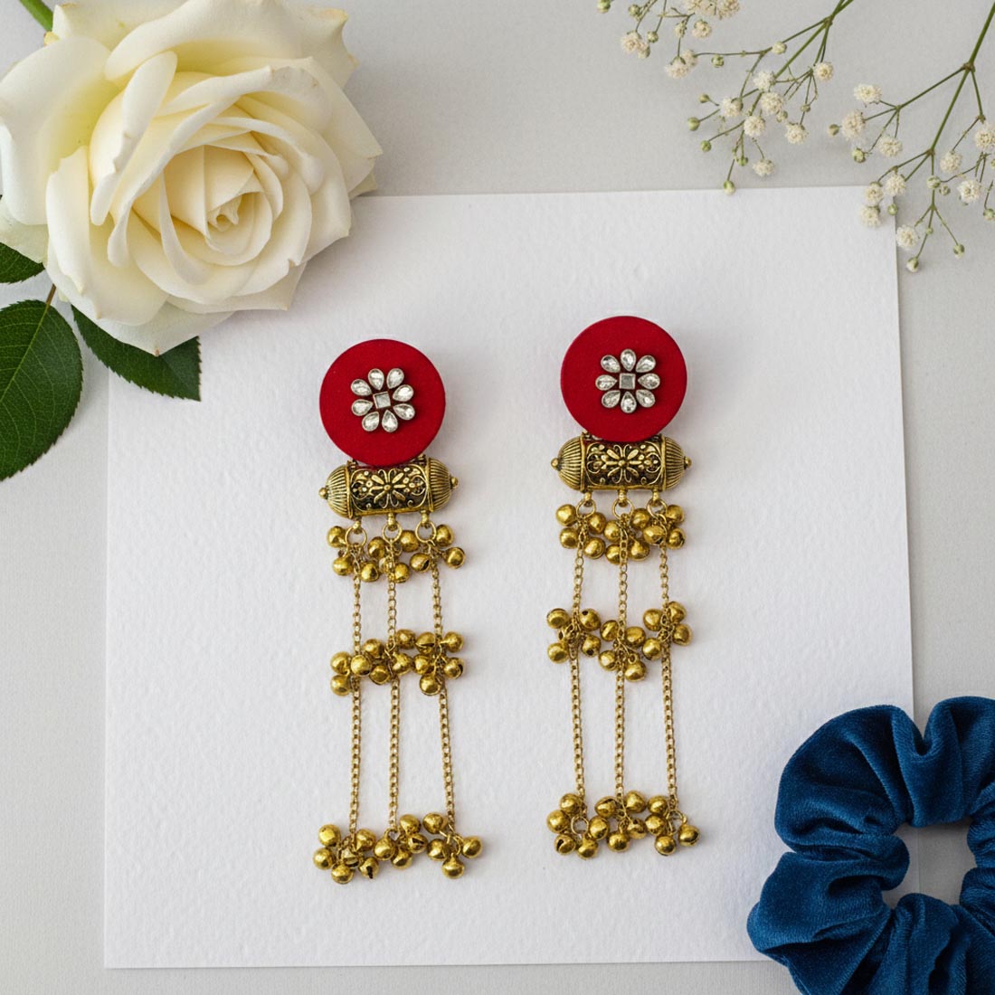 Rani Color Wooden Handcraft Kashmiri Earrings – Traditional Art