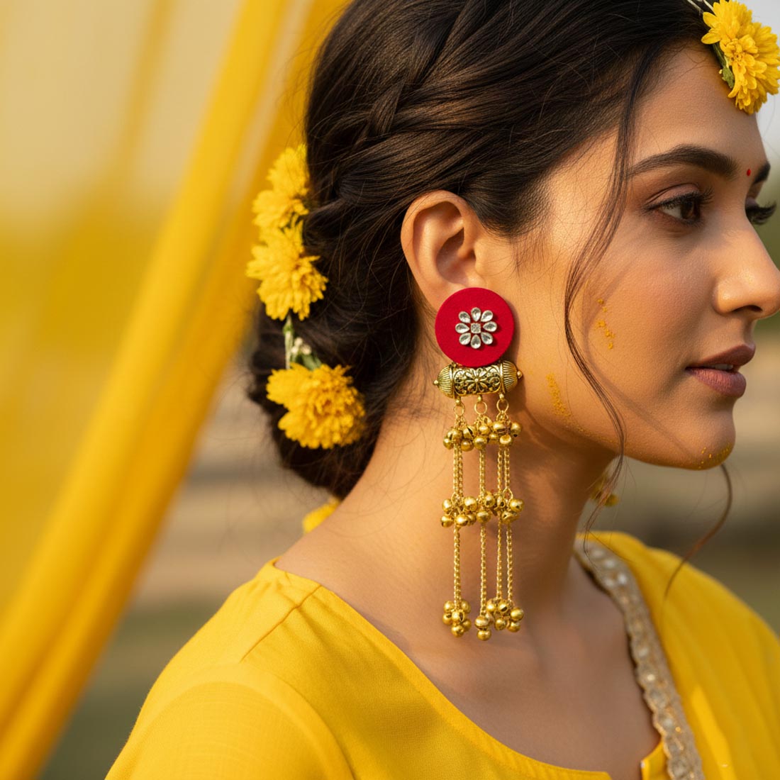 Rani Color Wooden Handcraft Kashmiri Earrings – Traditional Art