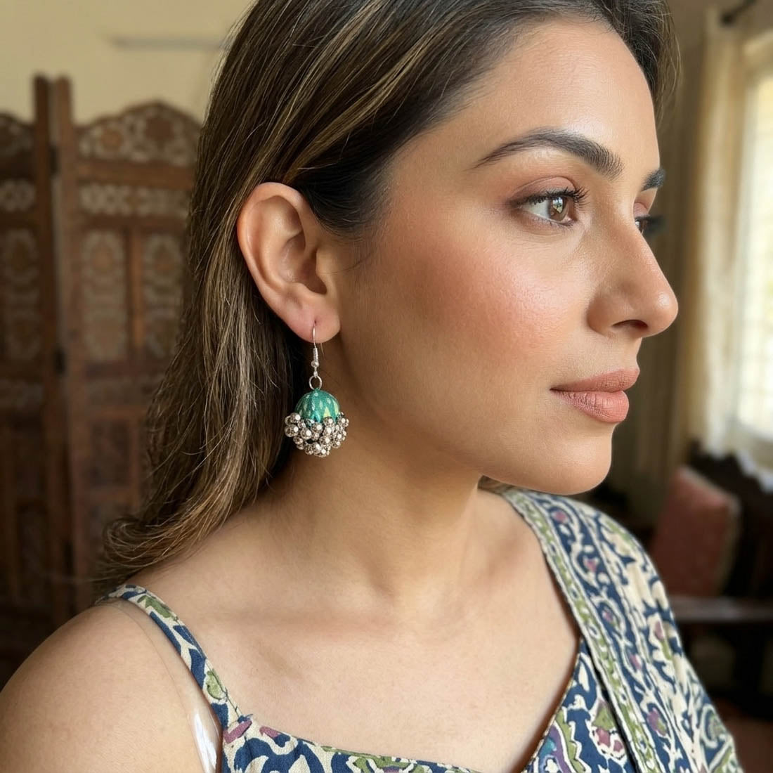 Green Color Handcraft Earrings Elegant Minimal Ethnic Daily Wear Jewelry Collection Design