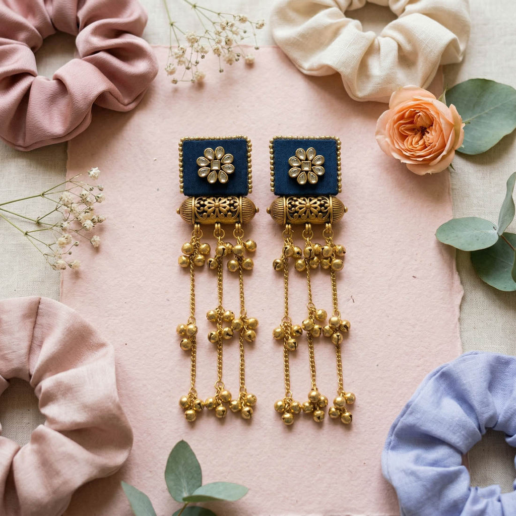 Blue Color Handcraft Kashmiri Earrings Elegant Cultural Ethnic Party Wear Jewelry Design