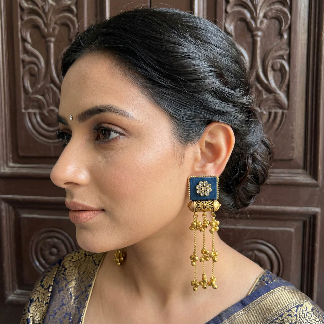 Blue Color Handcraft Kashmiri Earrings Elegant Cultural Ethnic Party Wear Jewelry Design