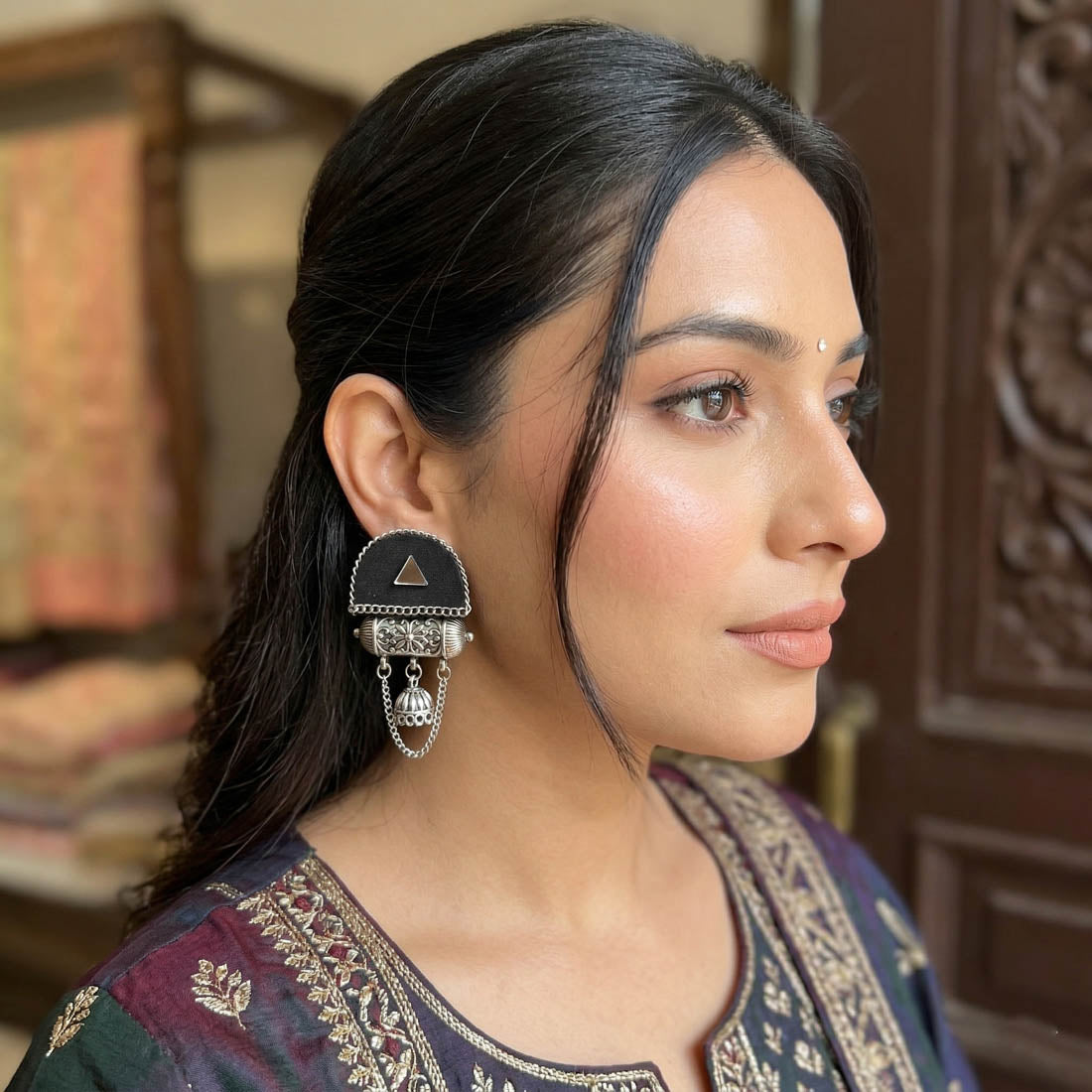 Black Color Handcraft Earrings Classic Traditional Elegant Statement Jewelry Collection Design