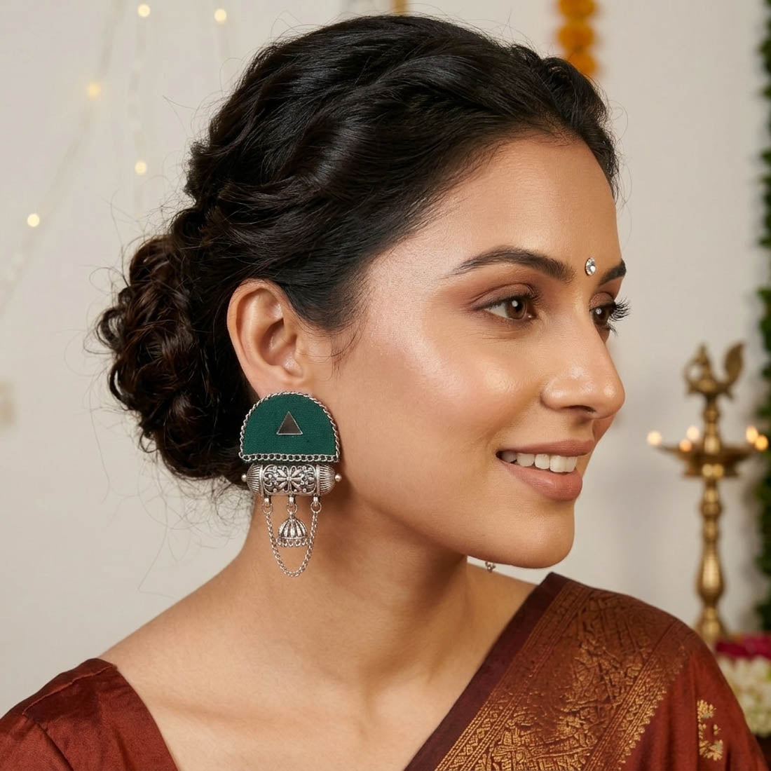 Green Color Handcraft Earrings Daily Wear