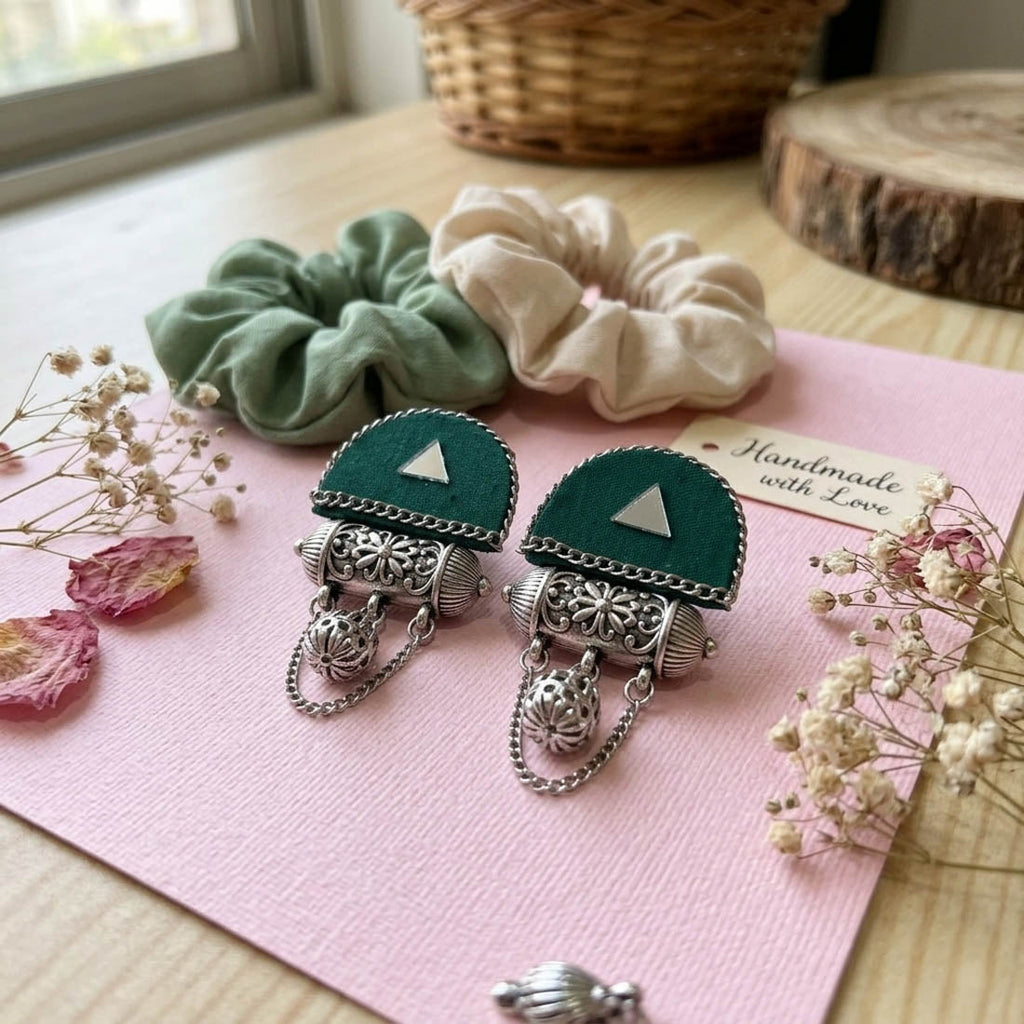 Green Color Handcraft Earrings Daily Wear