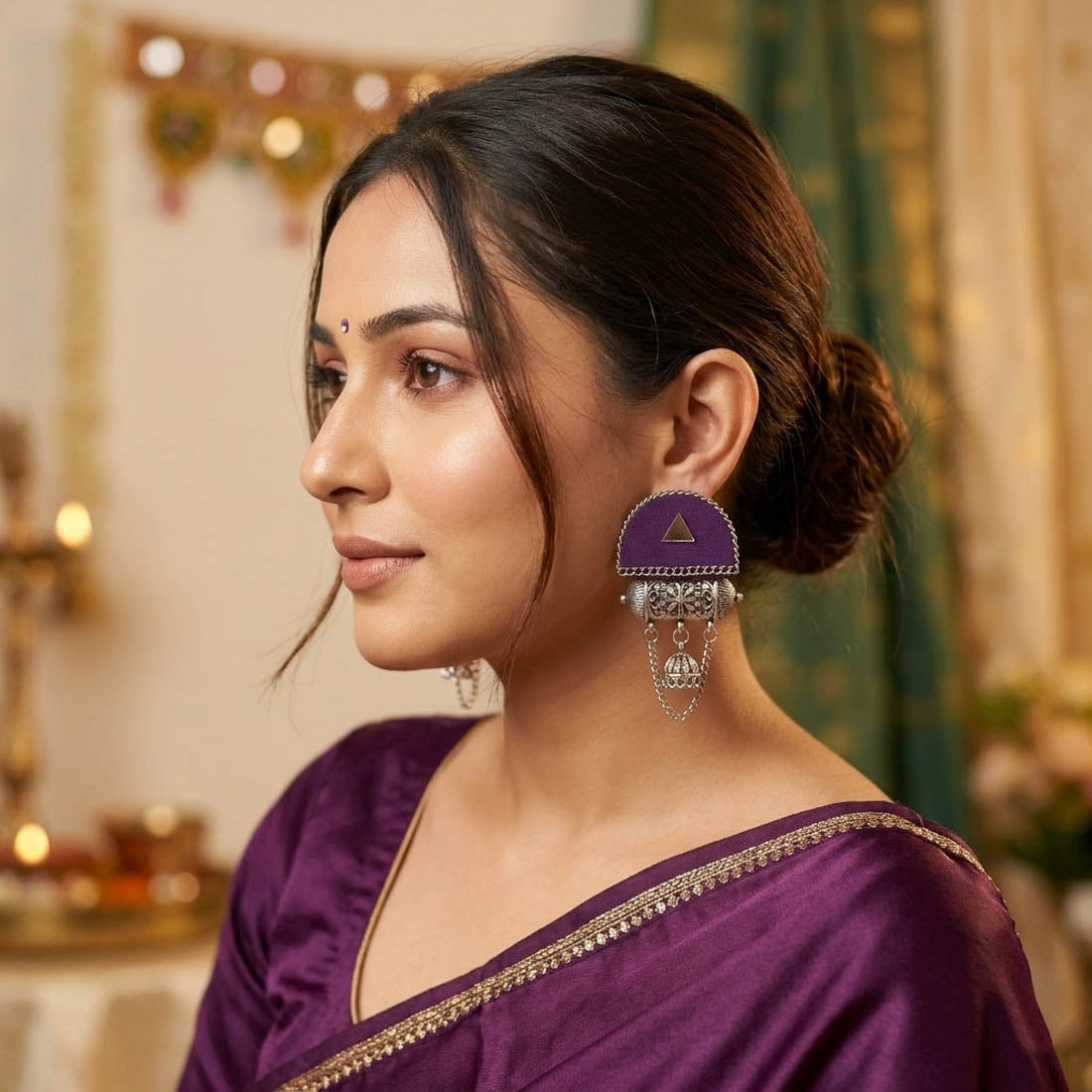 Purple Color Handcraft Earrings Party Wear