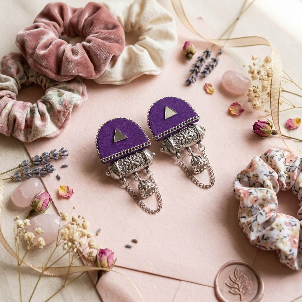 Purple Color Handcraft Earrings Party Wear