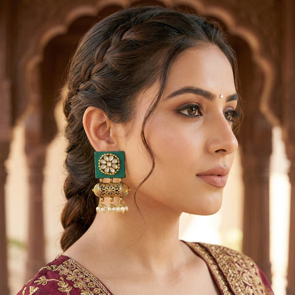 Green Color Handcraft Earrings Elegant Minimal Ethnic Daily Wear Jewelry Collection Design