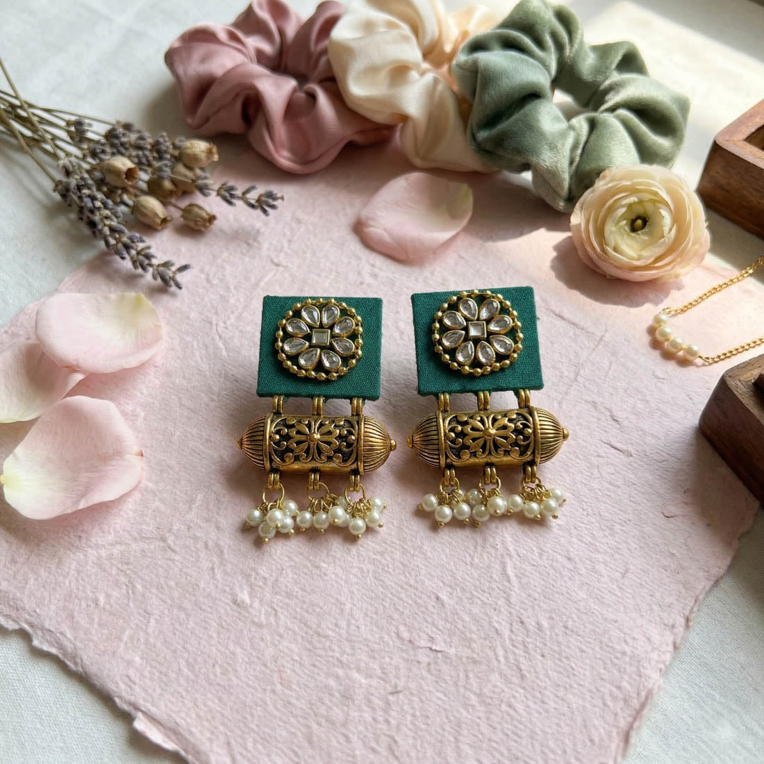 Green Color Handcraft Earrings Elegant Minimal Ethnic Daily Wear Jewelry Collection Design