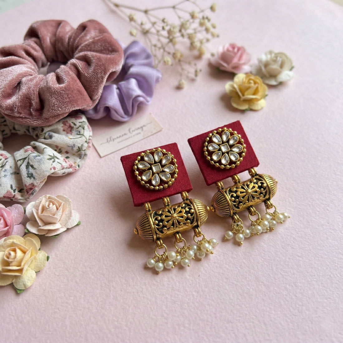 Maroon Color Handcraft Earrings Classic Traditional Ethnic Statement Jewelry Collection Design