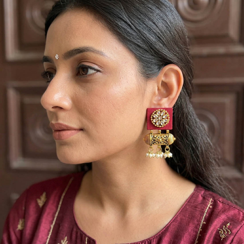 Maroon Color Handcraft Earrings Classic Traditional Ethnic Statement Jewelry Collection Design