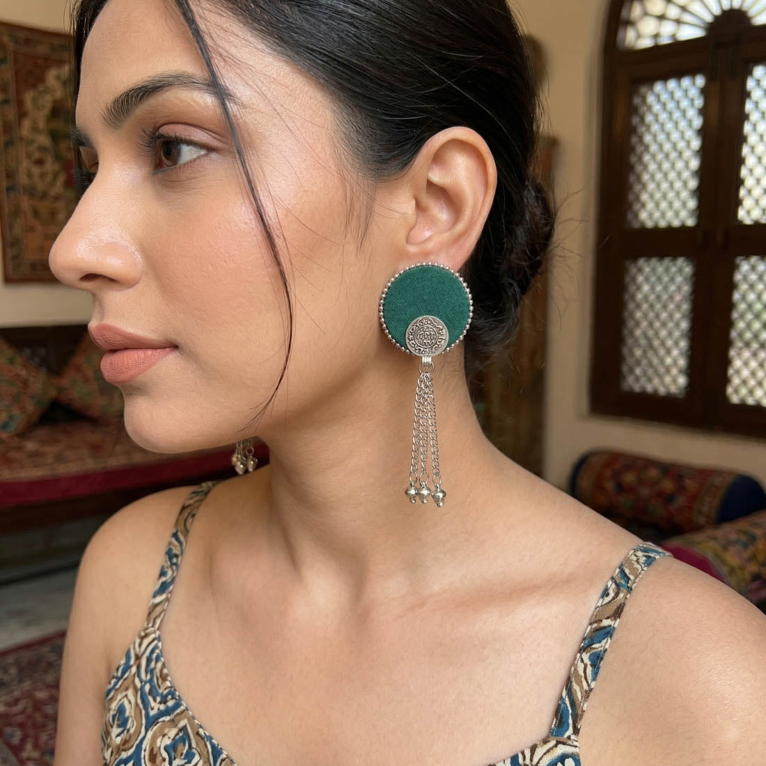 Green Color Handcraft Earrings Stylish Ethnic Party Wear Jewelry Collection Design