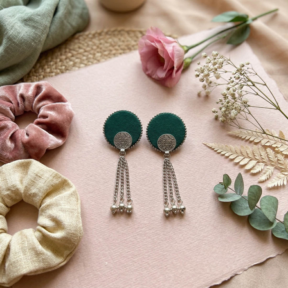 Green Color Handcraft Earrings Stylish Ethnic Party Wear Jewelry Collection Design