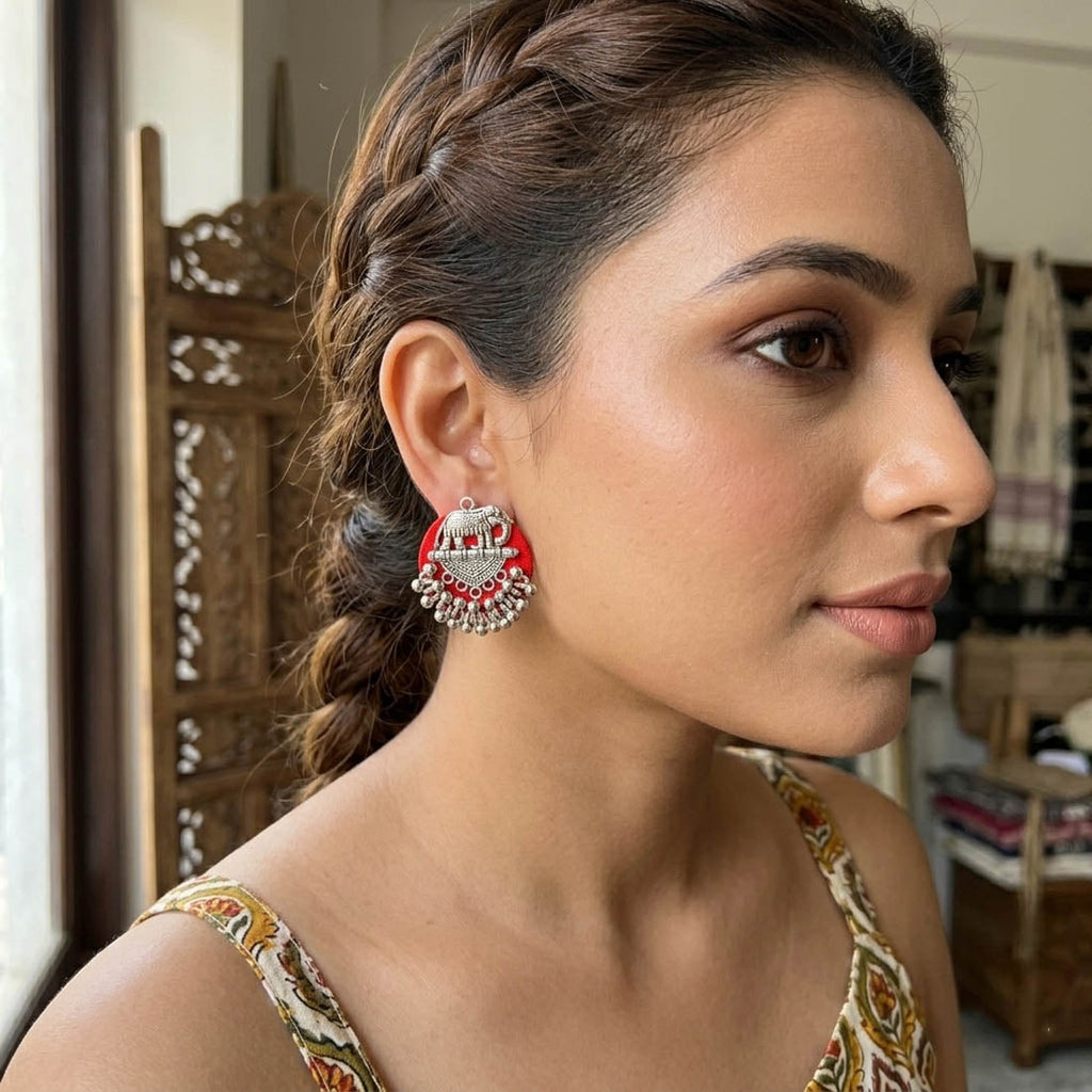Orange Color Handcraft Earrings Bright Festive Ethnic Statement Jewelry Collection Design