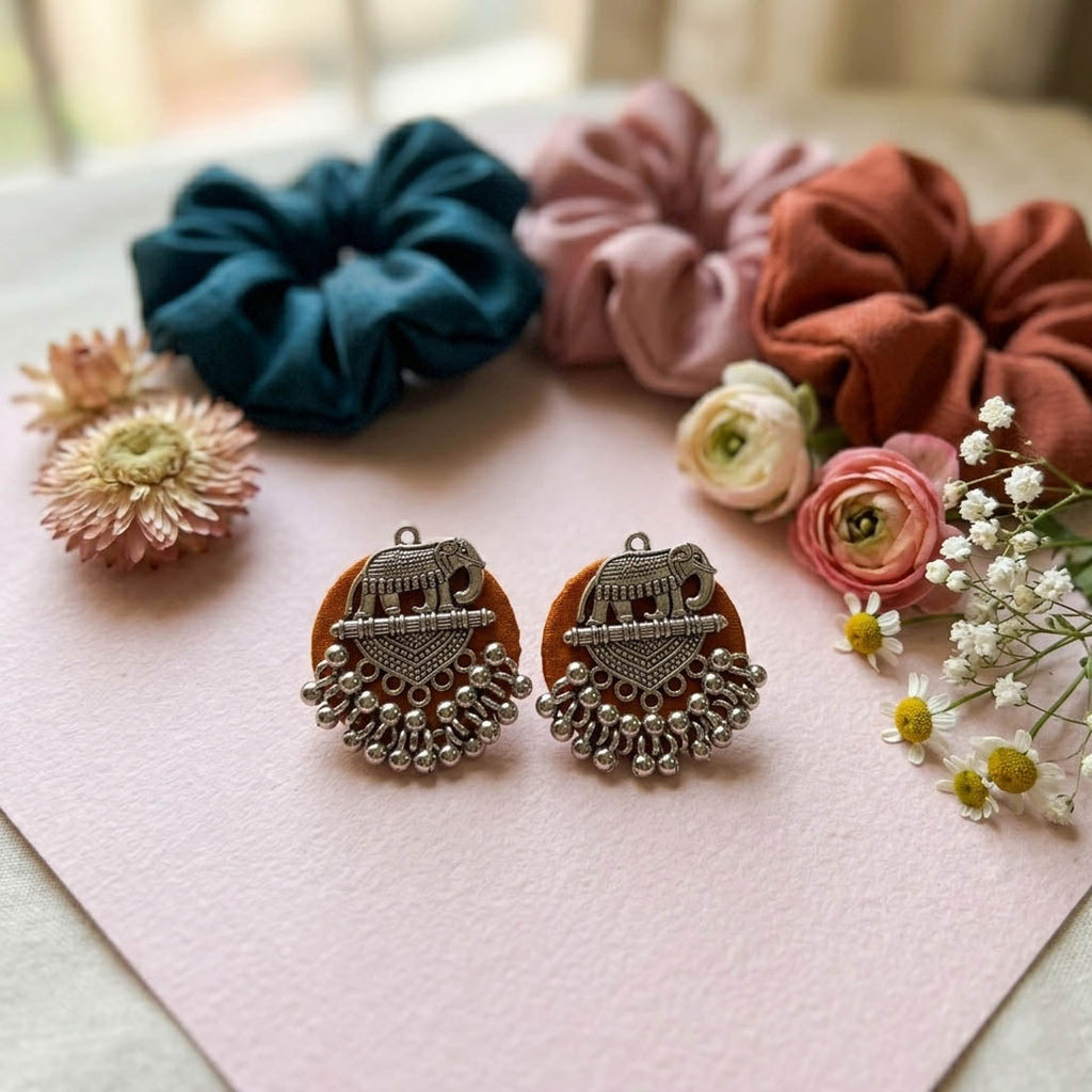 Orange Color Handcraft Earrings Bright Festive Ethnic Statement Jewelry Collection Design