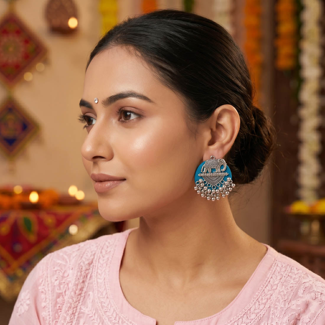 Rama Green Color Handcraft Earrings Festive Style