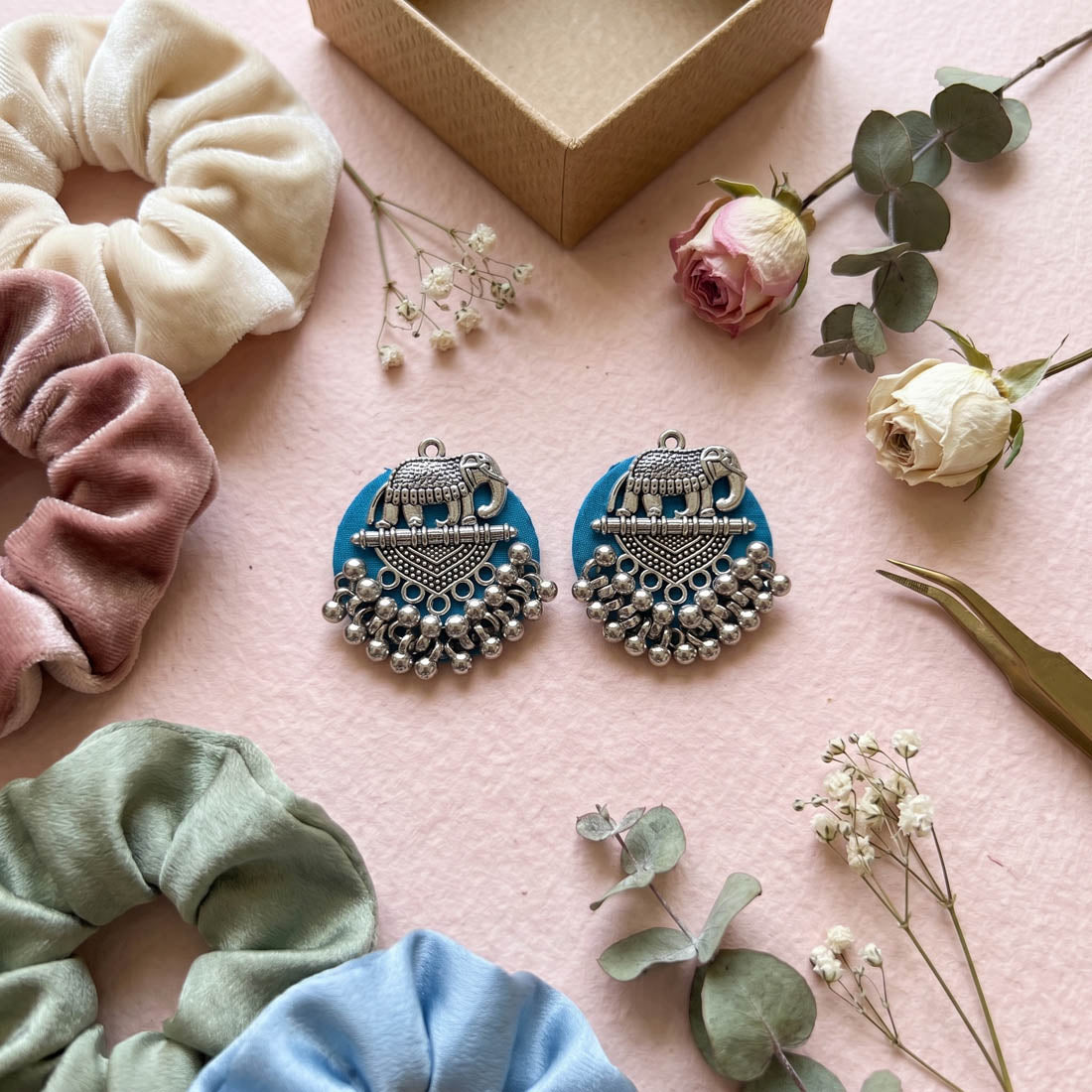 Rama Green Color Handcraft Earrings Festive Style