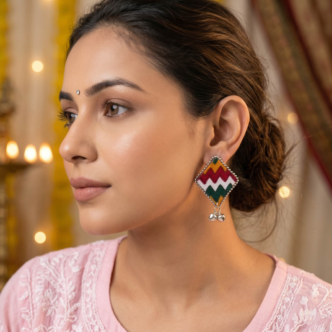 Multi Color Handcraft Earrings Festive Style