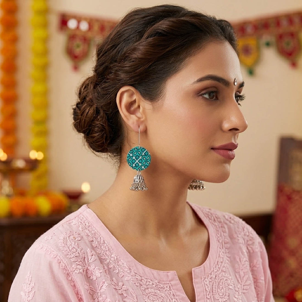 Rama Green Color Handcraft Earrings Ethnic Style