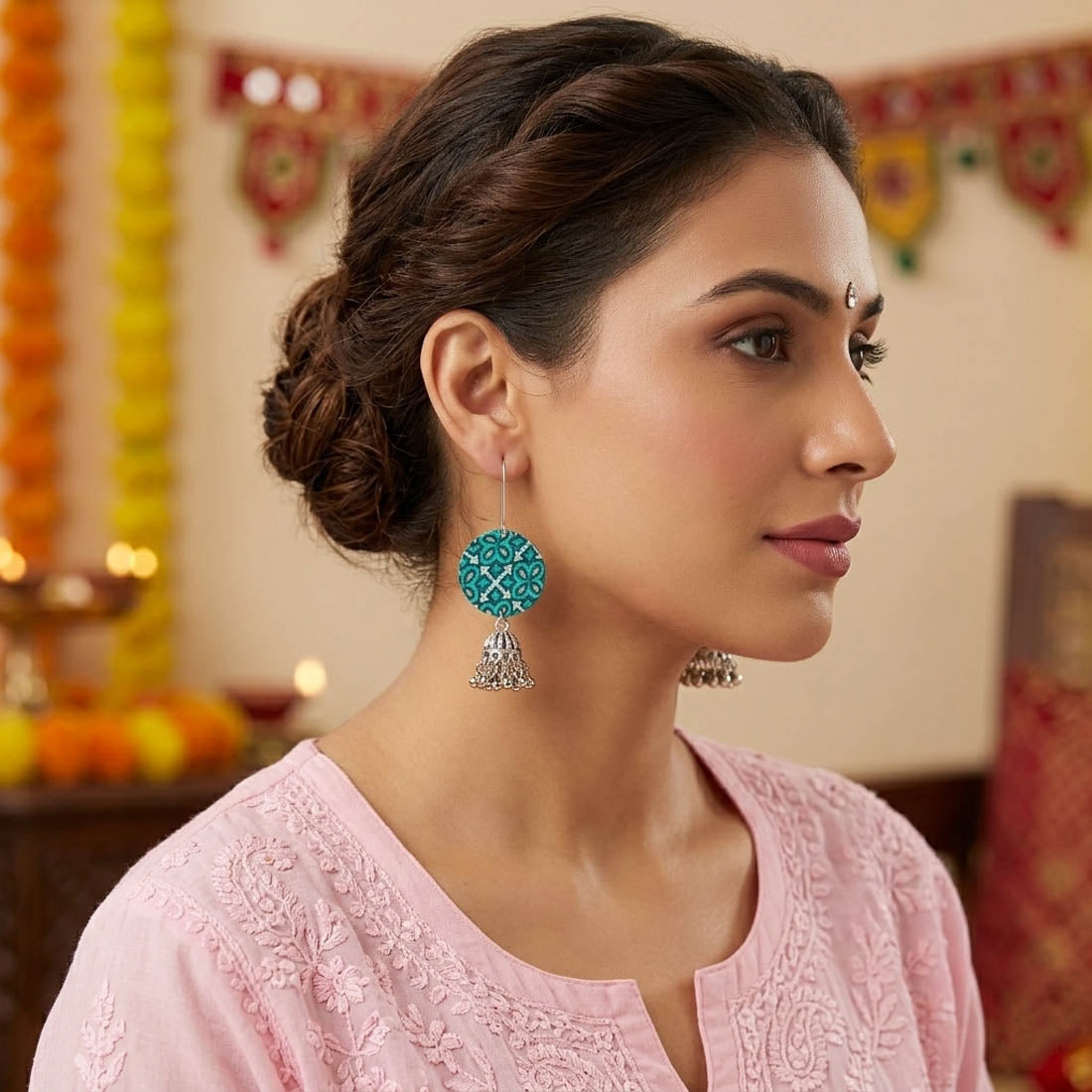 Rama Green Color Handcraft Earrings Ethnic Style
