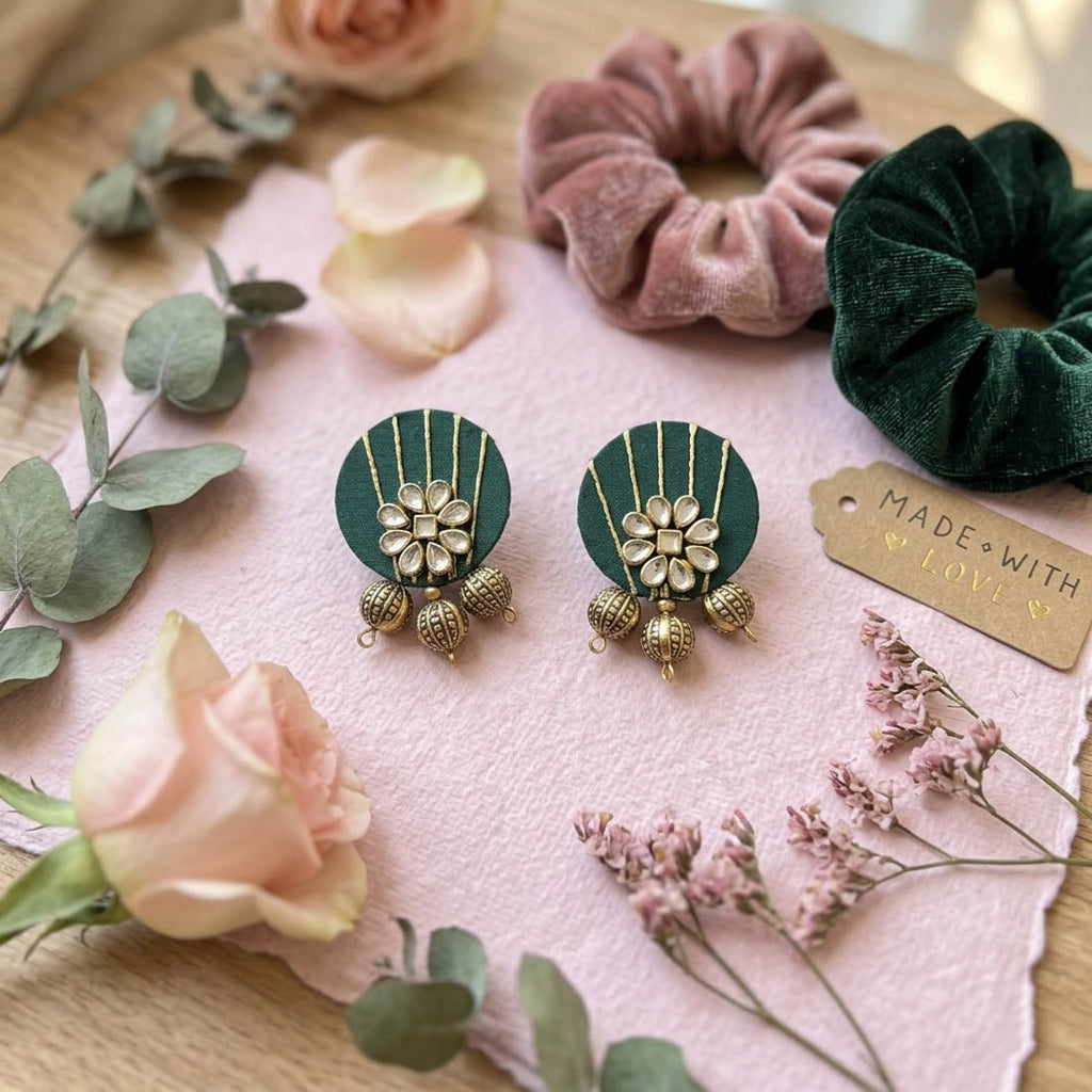 Green Color Handcraft Earrings Elegant Style