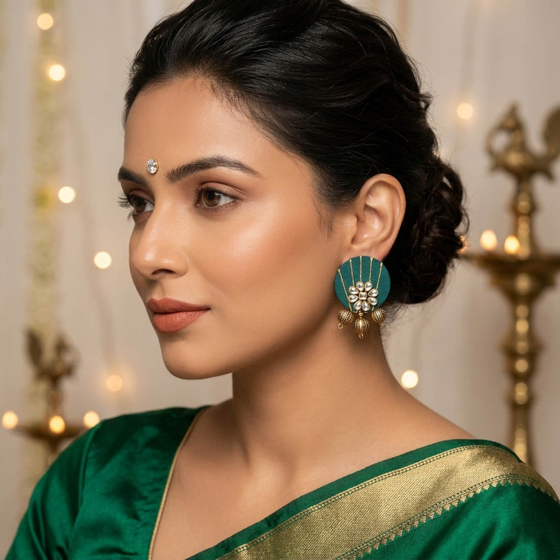 Green Color Handcraft Earrings Elegant Style