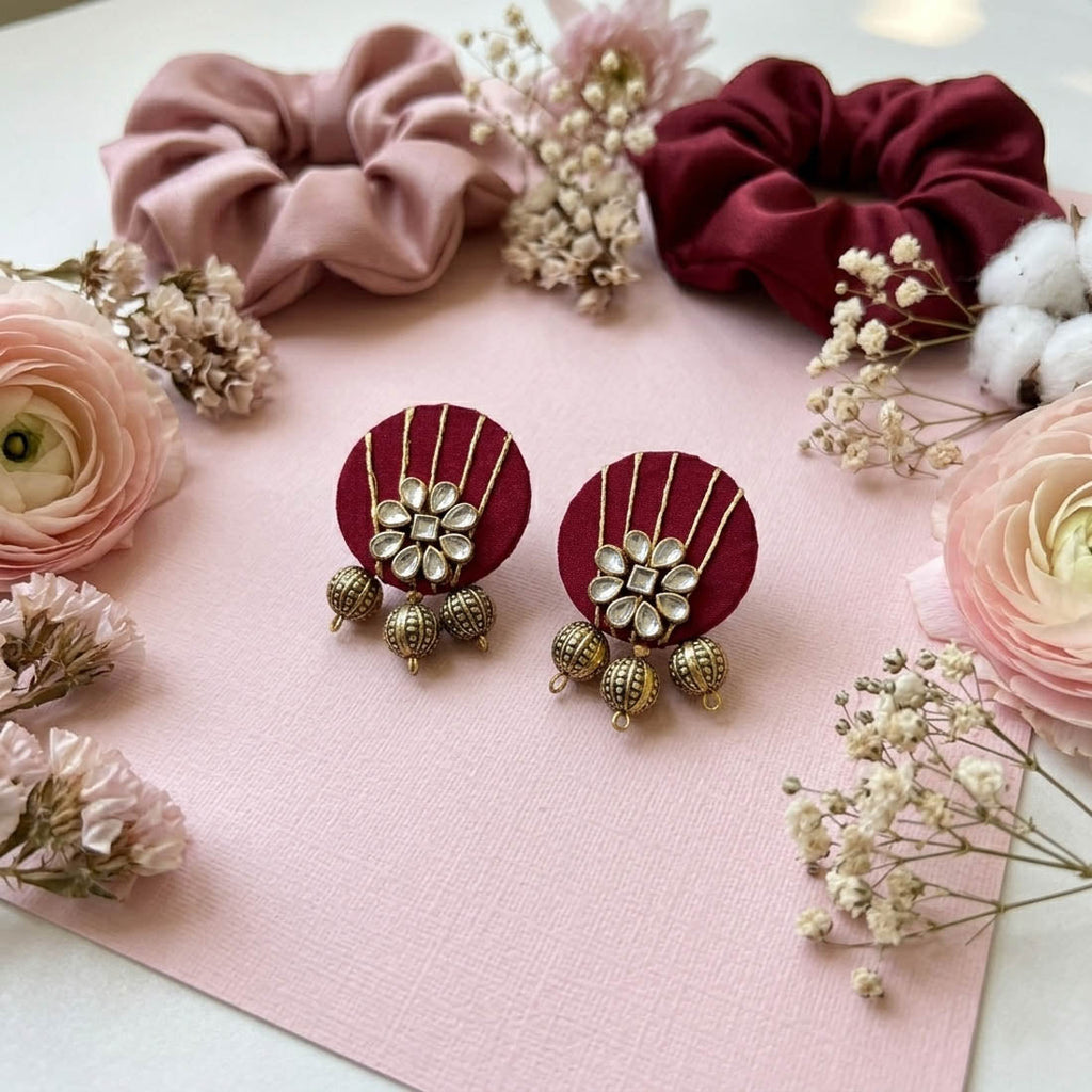 Maroon Color Handcraft Earrings Vintage Style