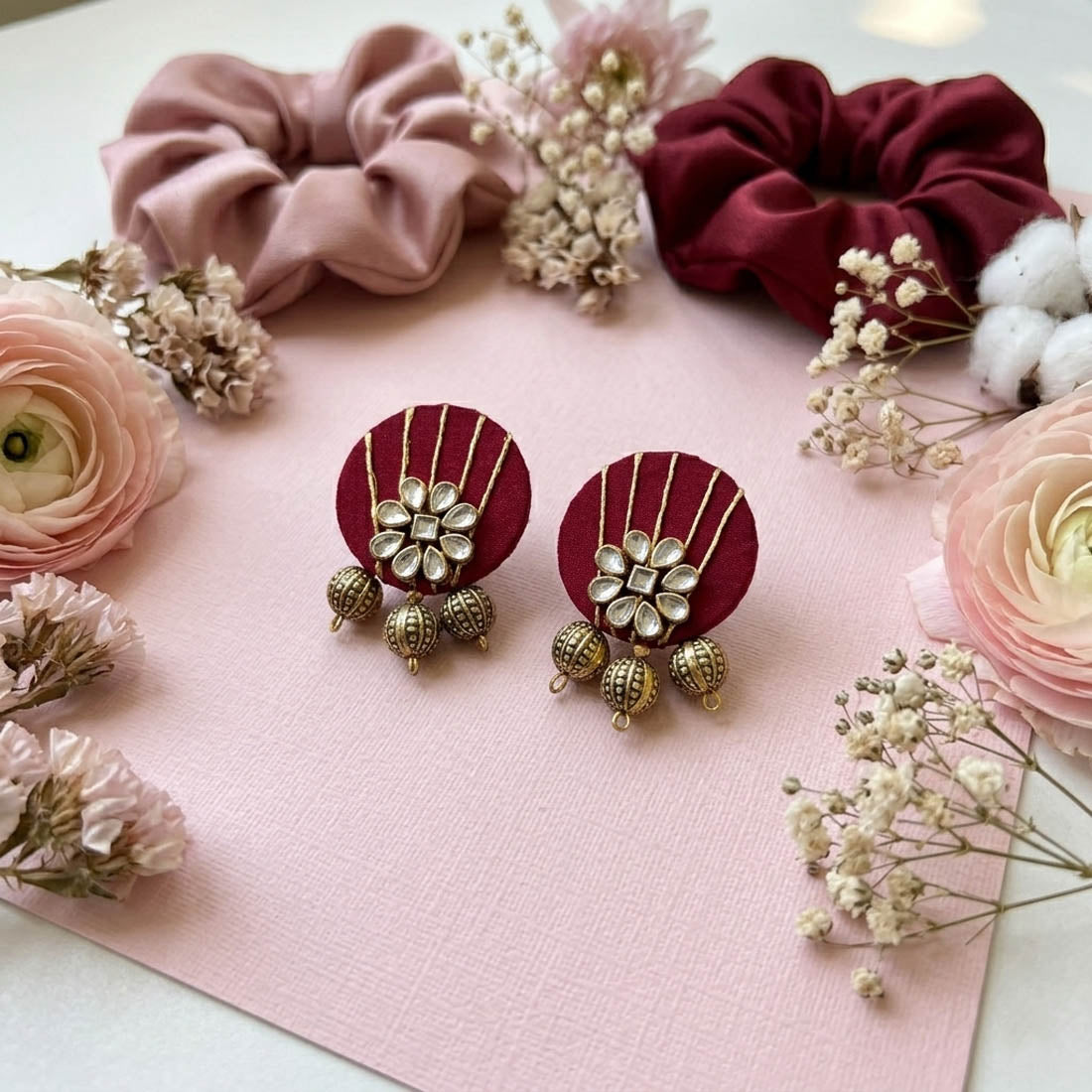 Maroon Color Handcraft Earrings Vintage Style