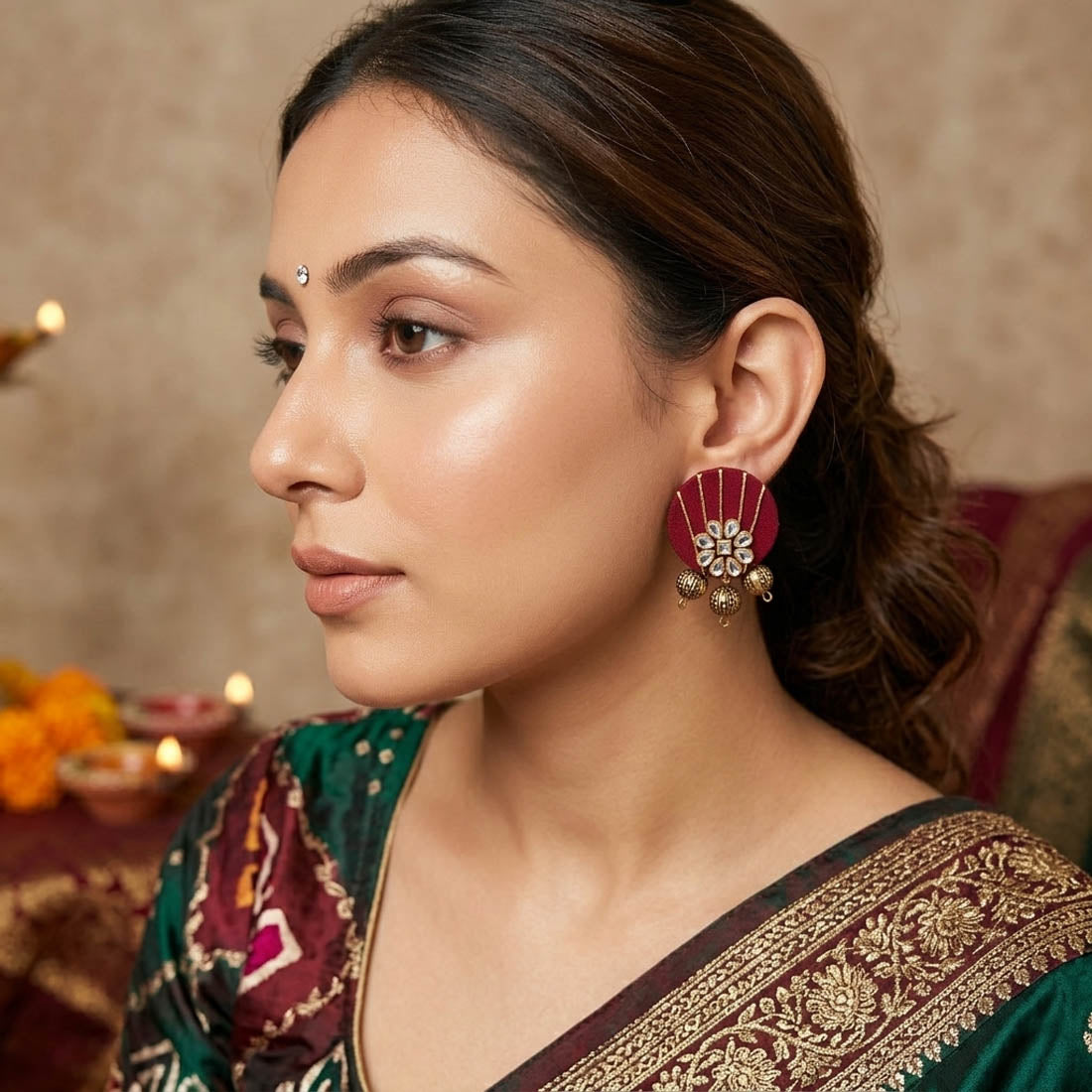 Maroon Color Handcraft Earrings Vintage Style