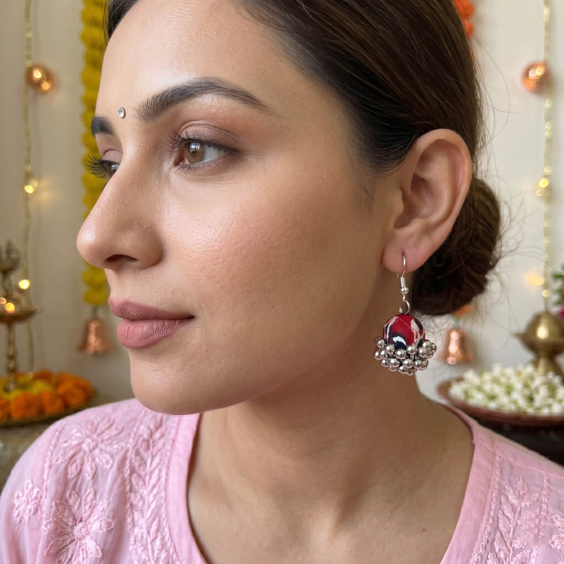 Red Black Color Handcraft Earrings Dual Tone