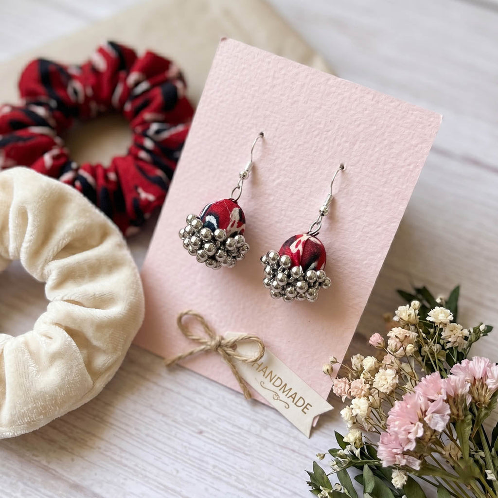 Red Black Color Handcraft Earrings Dual Tone