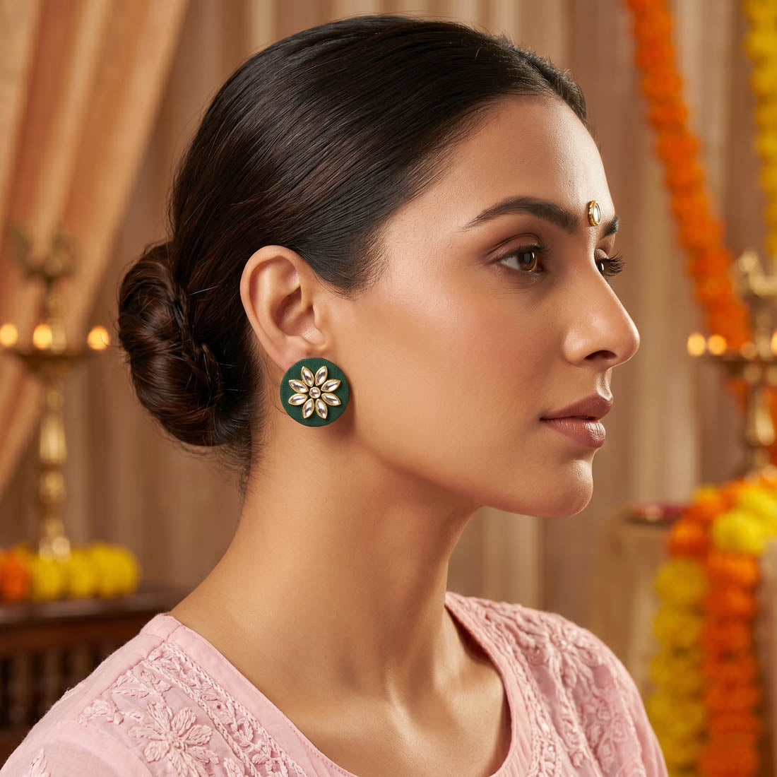 Green Color Handcraft Earrings Minimal Style