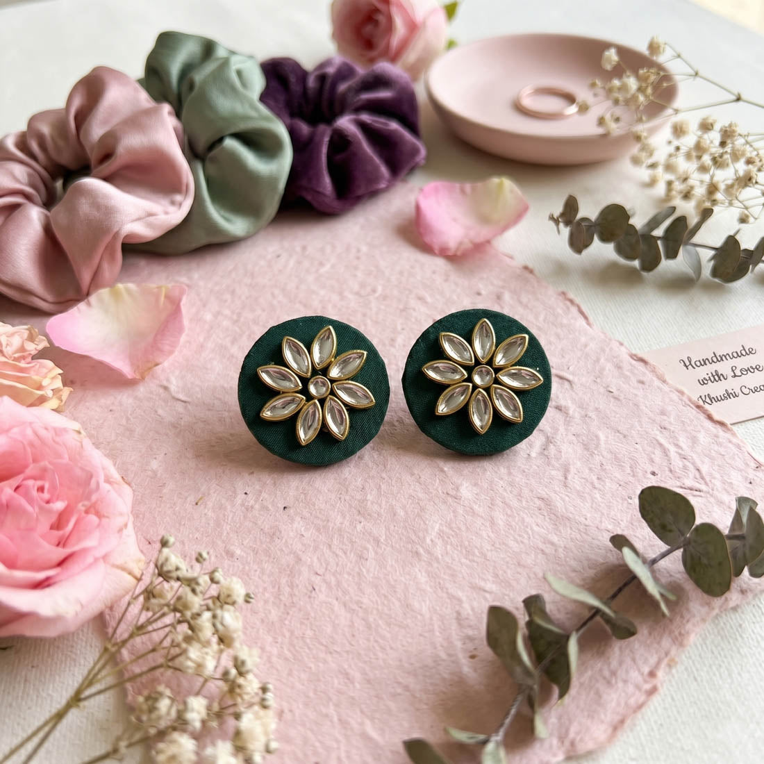 Green Color Handcraft Earrings Minimal Style