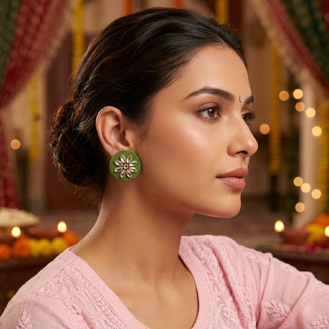 Mehandi Green Color Handcraft Earrings Festive Style