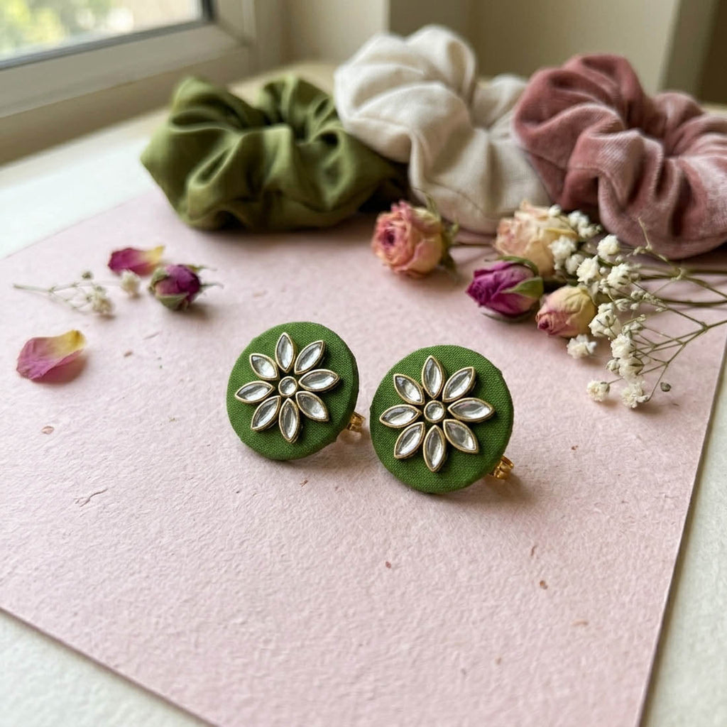 Mehandi Green Color Handcraft Earrings Festive Style