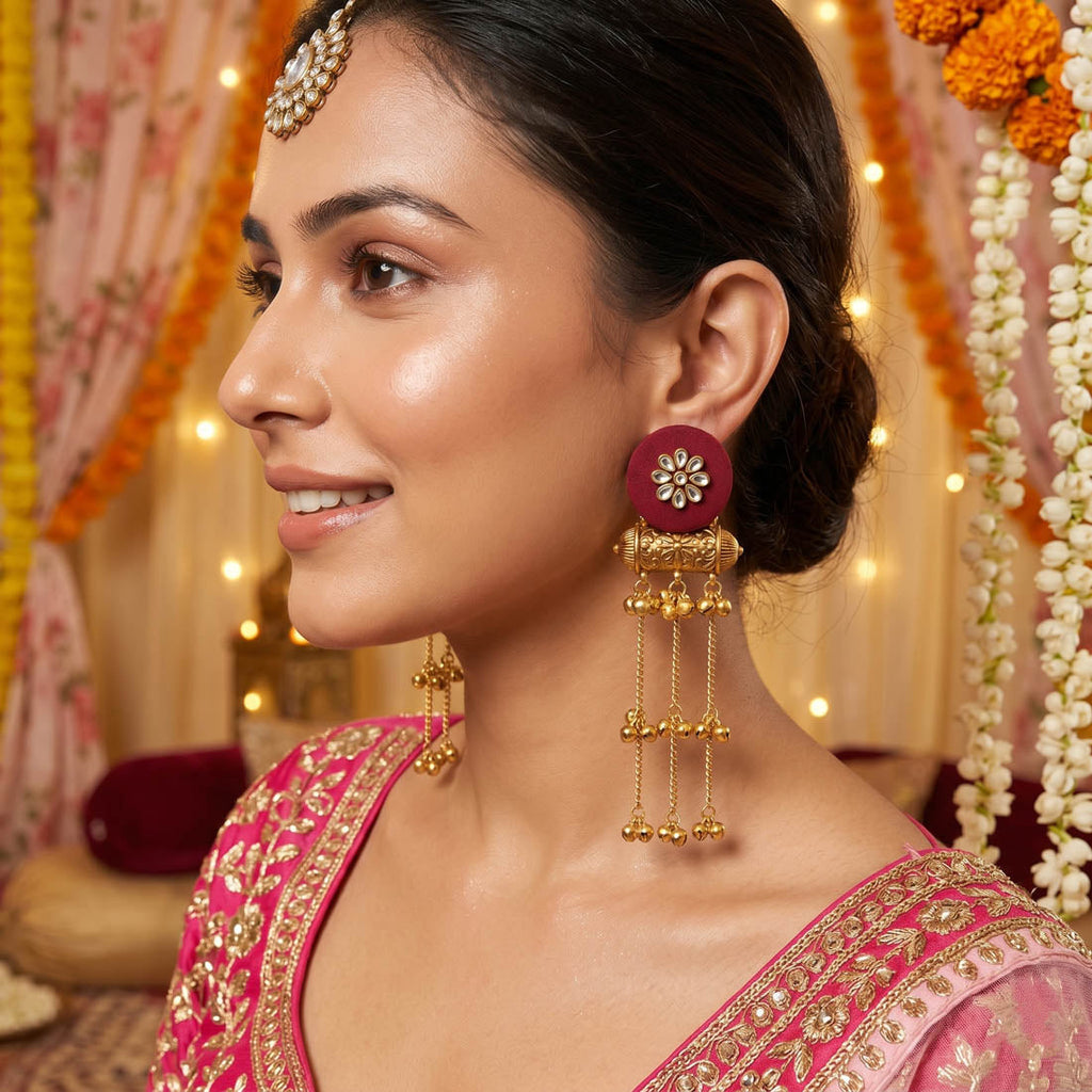 Maroon Color Handcraft Earrings Classic Design