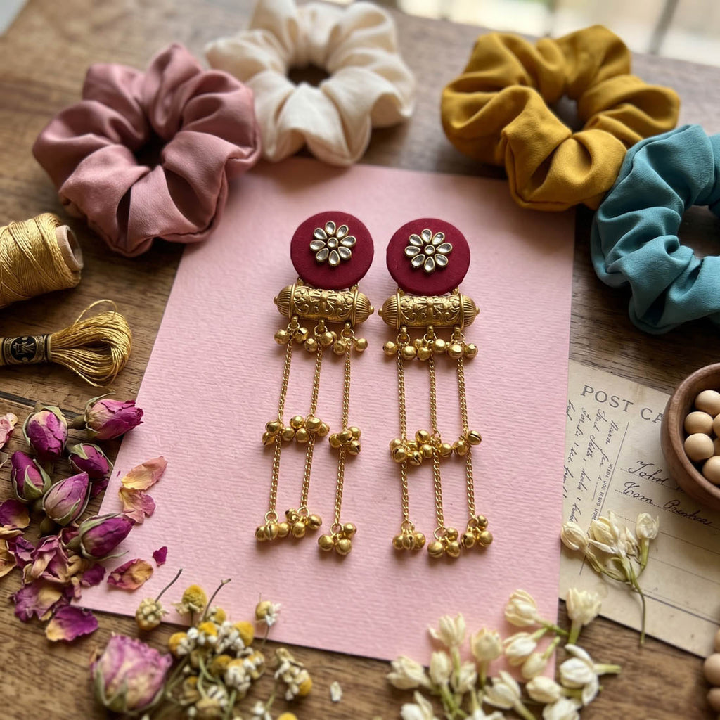 Maroon Color Handcraft Earrings Classic Design