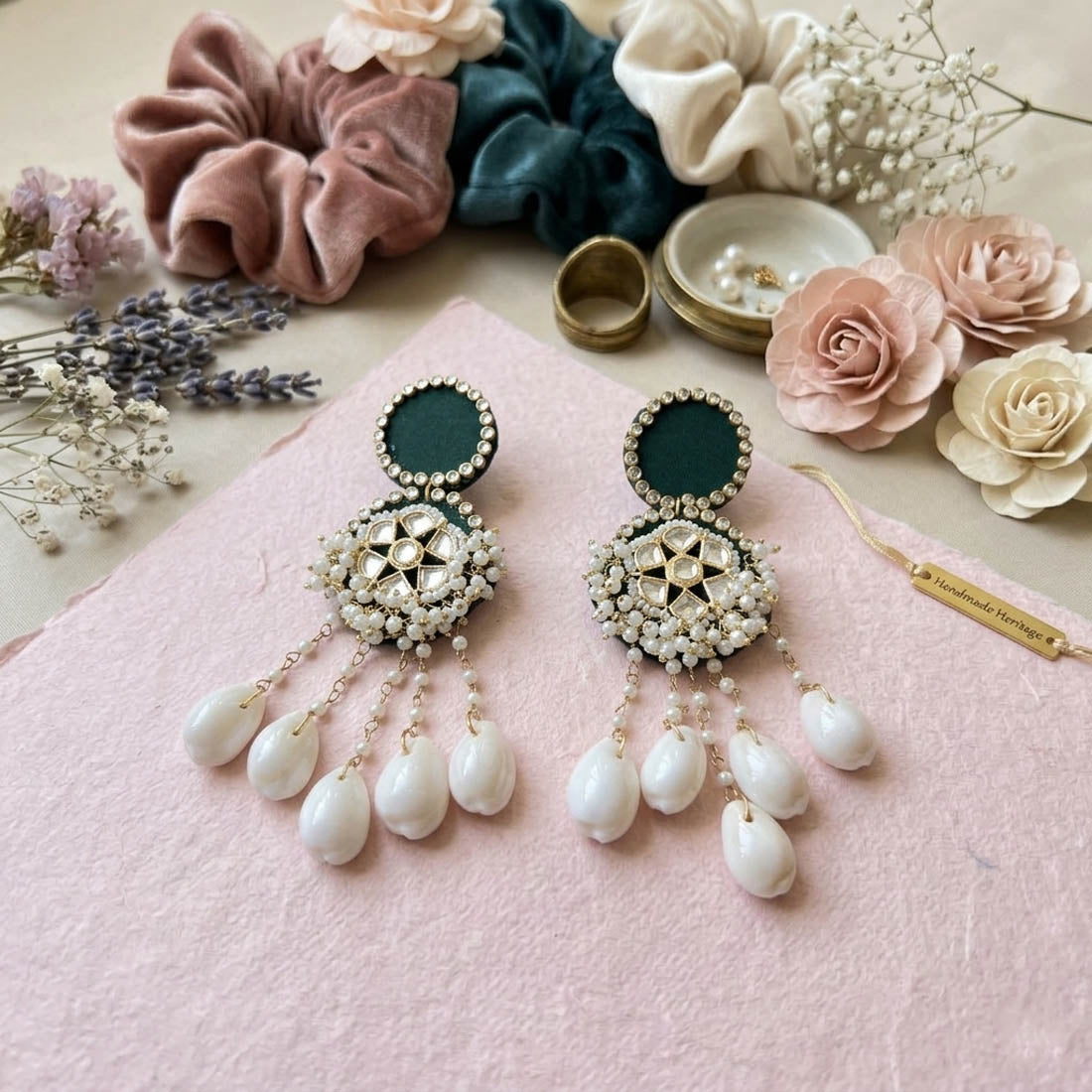 Green Color Handcraft Earrings Simple Style