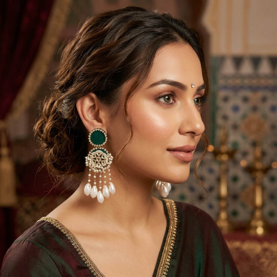 Green Color Handcraft Earrings Simple Style