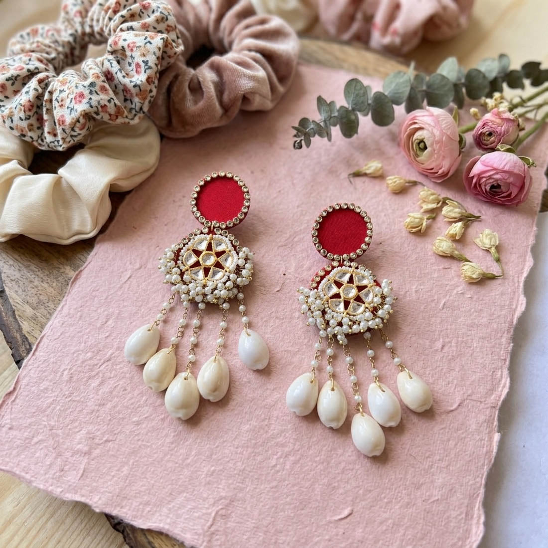 Red Color Handcraft Earrings Party Wear