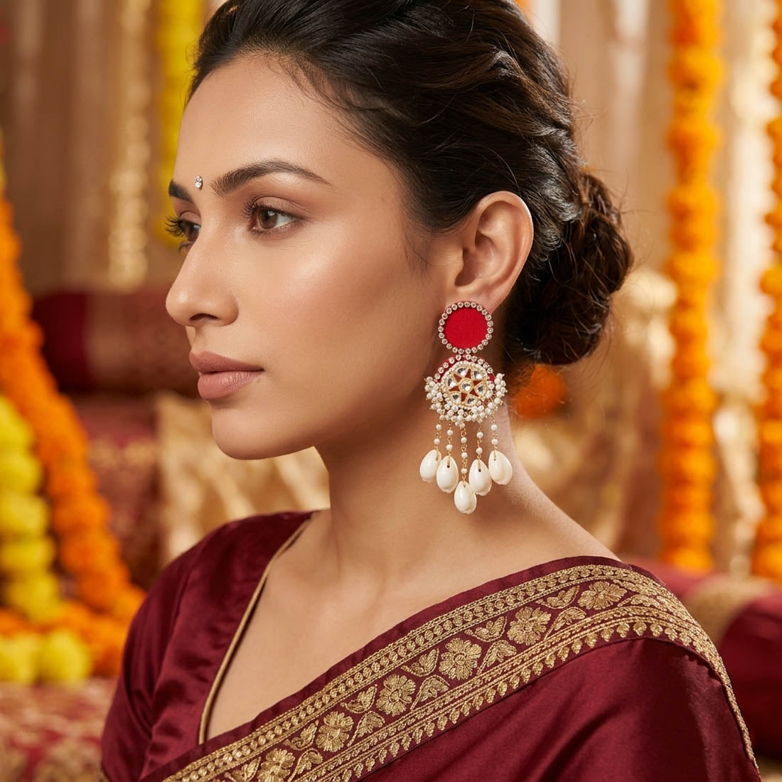 Red Color Handcraft Earrings Party Wear