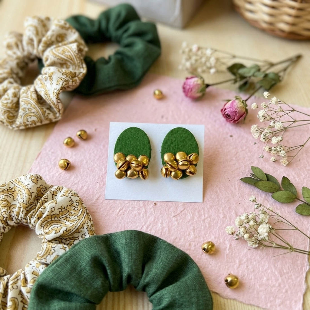 Mehandi Green Color Handcraft Earrings Ethnic Style