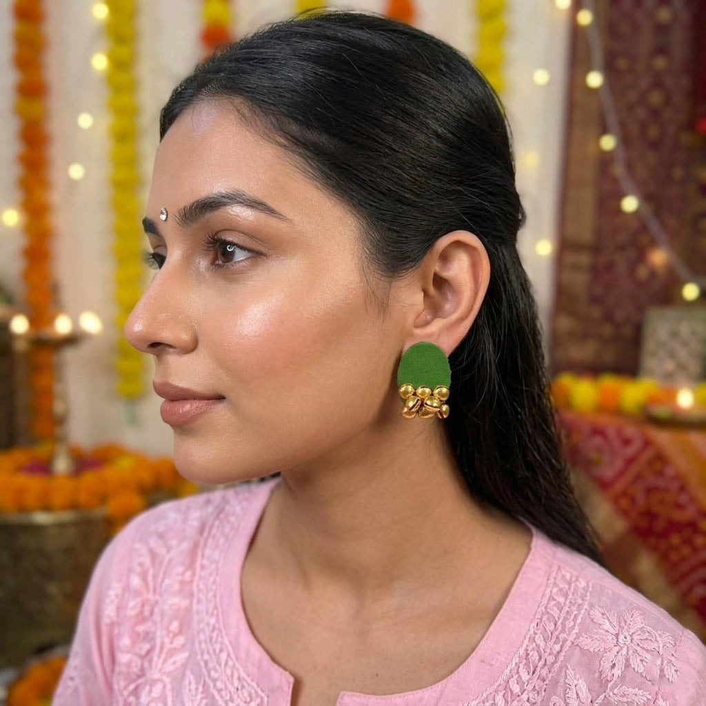 Mehandi Green Color Handcraft Earrings Ethnic Style